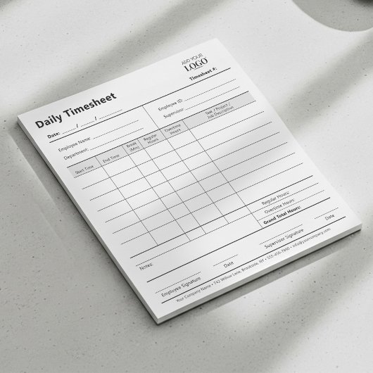 Business Logo Dagelijkse Timesheet Professioneel B Notitieblok