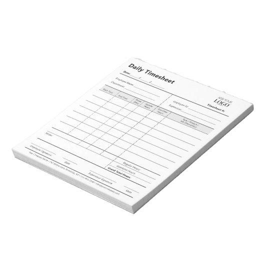 Business Logo Dagelijkse Timesheet Professioneel B Notitieblok (Linkerzijde)
