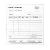 Business Logo Dagelijkse Timesheet Professioneel B Notitieblok (Voorkant)