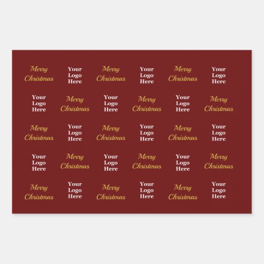 Business Logo Dark Red Gold Merry Christmas Script Inpakpapier Vel (Voorkant 3)