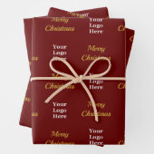 Business Logo Dark Red Gold Merry Christmas Script Inpakpapier Vel (In situ)