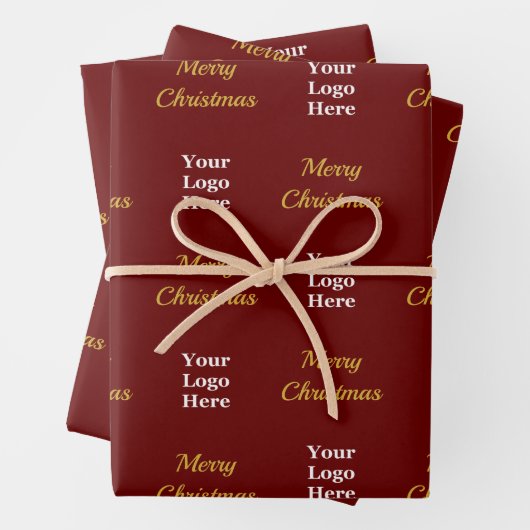 Business Logo Dark Red Gold Merry Christmas Script Inpakpapier Vel (In situ)
