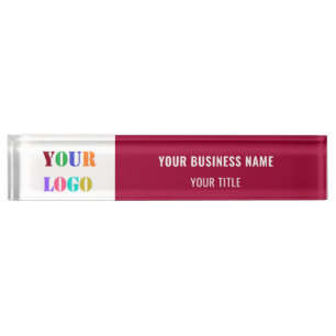 Business Logo Desk Naam Bord Sjabloon Uw kleuren Naambordje