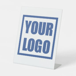 Business Logo Desk Sign White Reclamebord Met Voetstuk