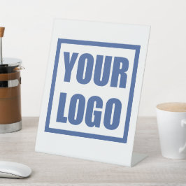 Business Logo Desk Sign White Reclamebord Met Voetstuk