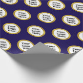 Business Logo Donkerblauw Wit Goud Elegant Patroon Cadeaupapier (Hoek)