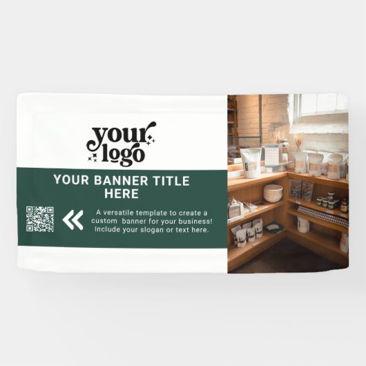 Business Logo donkergroen moderne QR-code foto Spandoek (Horizontaal)