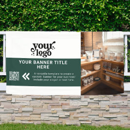 Business Logo donkergroen moderne QR-code foto Spandoek