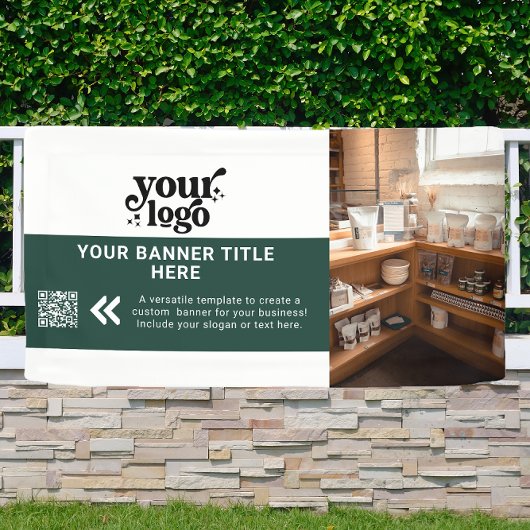 Business Logo donkergroen moderne QR-code foto Spandoek