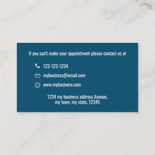 Business Logo Eenvoudig minimalistisch vet blauw Afsprakenkaartje (Achterkant)