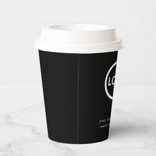 Business Logo Eenvoudig Stijlvol Zwart Modern Papieren Bekers (Rechts)