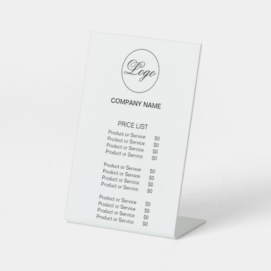 Business Logo Eenvoudige prijslijst Wit Reclamebord Met Voetstuk (Voorkant)