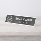 Business Logo Elegant Employee Faux Brushed Black Bureau Naambordje (Voorkant)