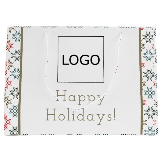 Business Logo Elegant Poinsettia Motief Kerst Groot Cadeauzakje (Voorkant)