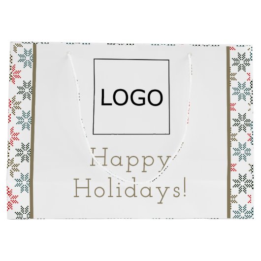 Business Logo Elegant Poinsettia Motief Kerst Groot Cadeauzakje (Achterkant)