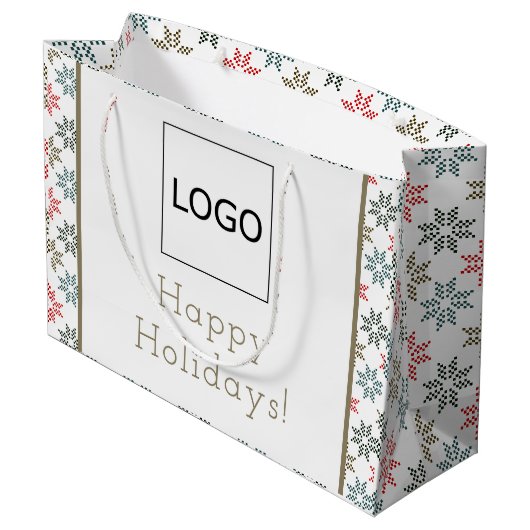 Business Logo Elegant Poinsettia Motief Kerst Groot Cadeauzakje (Achterkant Gekanteld)