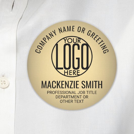 Business Logo Employee ID Faux Metallic Gold Round Naamplaatje