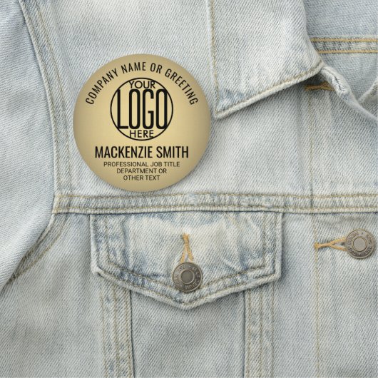 Business Logo Employee ID Faux Metallic Gold Round Naamplaatje (In situ)