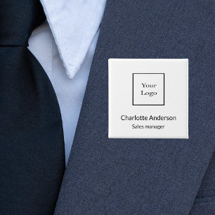 Business logo employee name tag vierkante button 5,1 cm