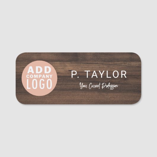 Business Logo Employee Wood-Look Custom Naamplaatje (Voorkant)