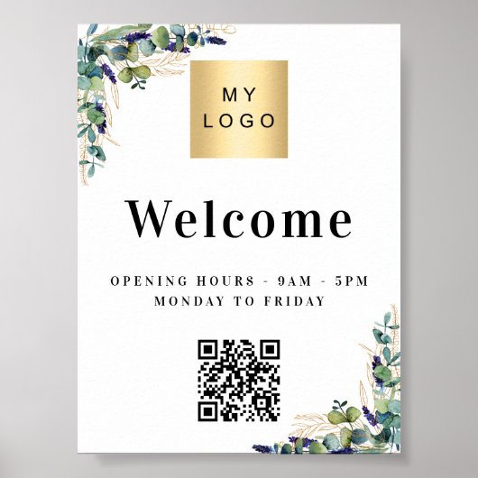 Business logo eucalyptus Welkom opening QR-code Poster (Voorkant)