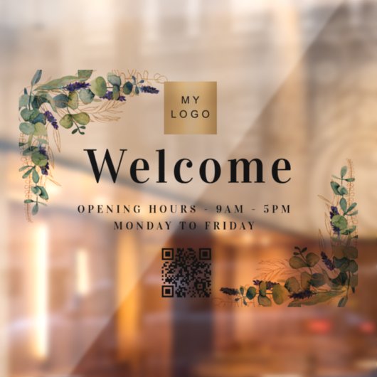 Business logo eucalyptus Welkom opening QR-code Raamsticker (Vel 2)