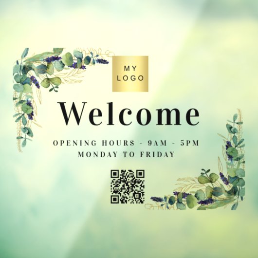 Business logo eucalyptus Welkom opening QR-code Raamsticker (Vel 3)