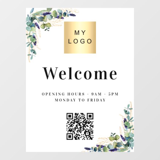 Business logo eucalyptus Welkom opening QR-code Raamsticker (Vel)