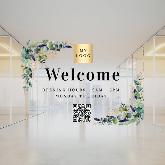 Business logo eucalyptus Welkom opening QR-code Raamsticker
