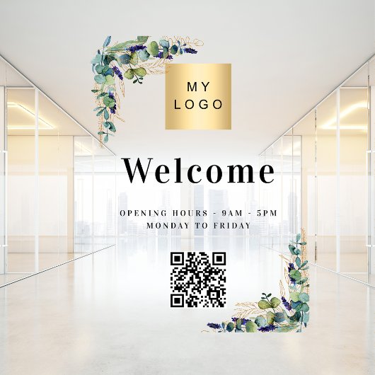 Business logo eucalyptus Welkom opening QR-code Raamsticker