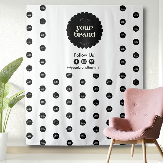 Business Logo Event Stap & Herhaal Volg ons Wandkleed