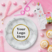 Business Logo Faux Goud & Wit Marmer Papieren Bordje (Feest)