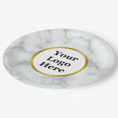 Business Logo Faux Goud & Wit Marmer Papieren Bordje (Gekanteld)