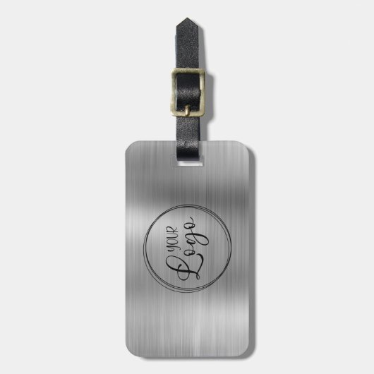 Business Logo Faux Silver Ombre Folie Bagagelabel (Voorkant verticaal)