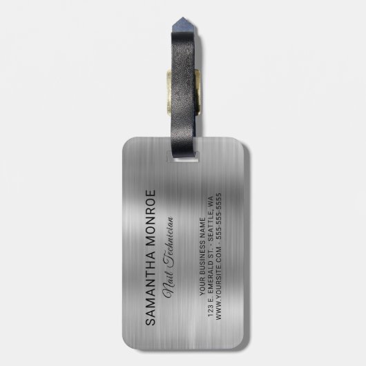 Business Logo Faux Silver Ombre Folie Bagagelabel (Achterkant verticaal)