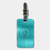 Business Logo Faux Turquoise Blue Ombre Folie Bagagelabel (Voorkant verticaal)