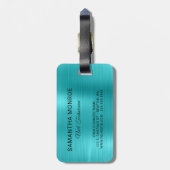 Business Logo Faux Turquoise Blue Ombre Folie Bagagelabel (Achterkant verticaal)
