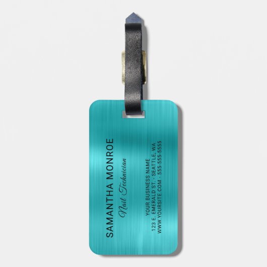 Business Logo Faux Turquoise Blue Ombre Folie Bagagelabel (Achterkant verticaal)