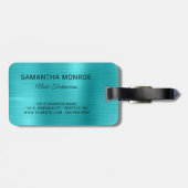 Business Logo Faux Turquoise Blue Ombre Folie Bagagelabel (Achterkant horizontaal)
