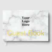 Business Logo Faux Wit Marmer en Goud Tekst Gastenboek (Voorkant)