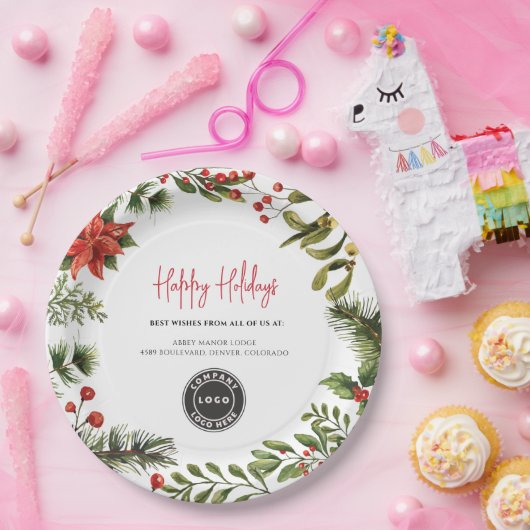 Business Logo Feestdagen Bedrijf toevoegen Jaarlij Papieren Bordje (Feest)