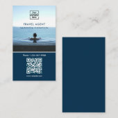 Business Logo Foto QR Code Modern Blue Visitekaartje (Voorkant / Achterkant)