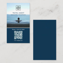 Business Logo Foto QR Code Modern Blue Visitekaartje