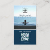 Business Logo Foto QR Code Modern Blue Visitekaartje (Voorkant)