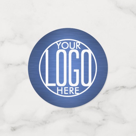 Business Logo geborsteld blauw faux metalen tafel Confetti (Kleine voorkant)