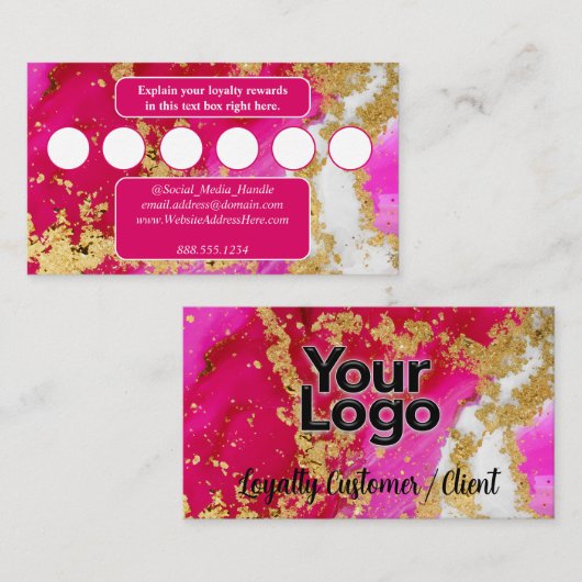 Business Logo Gold Elegance Pink Geode Informatiekaartje (Voorkant / Achterkant)