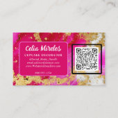 Business Logo Gold Elegance Pink Geode QR-code Informatiekaartje (Voorkant)