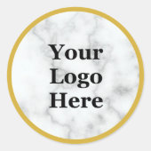 Business Logo Gold & Faux Wit Marmer Sjabloon Ronde Sticker (Voorkant)