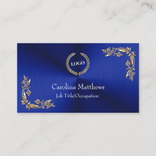 Business Logo Gold Foil Floral Corner Blue Visitekaartje