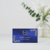 Business Logo Gold Foil Floral Corner Blue Visitekaartje (Staand voorkant)